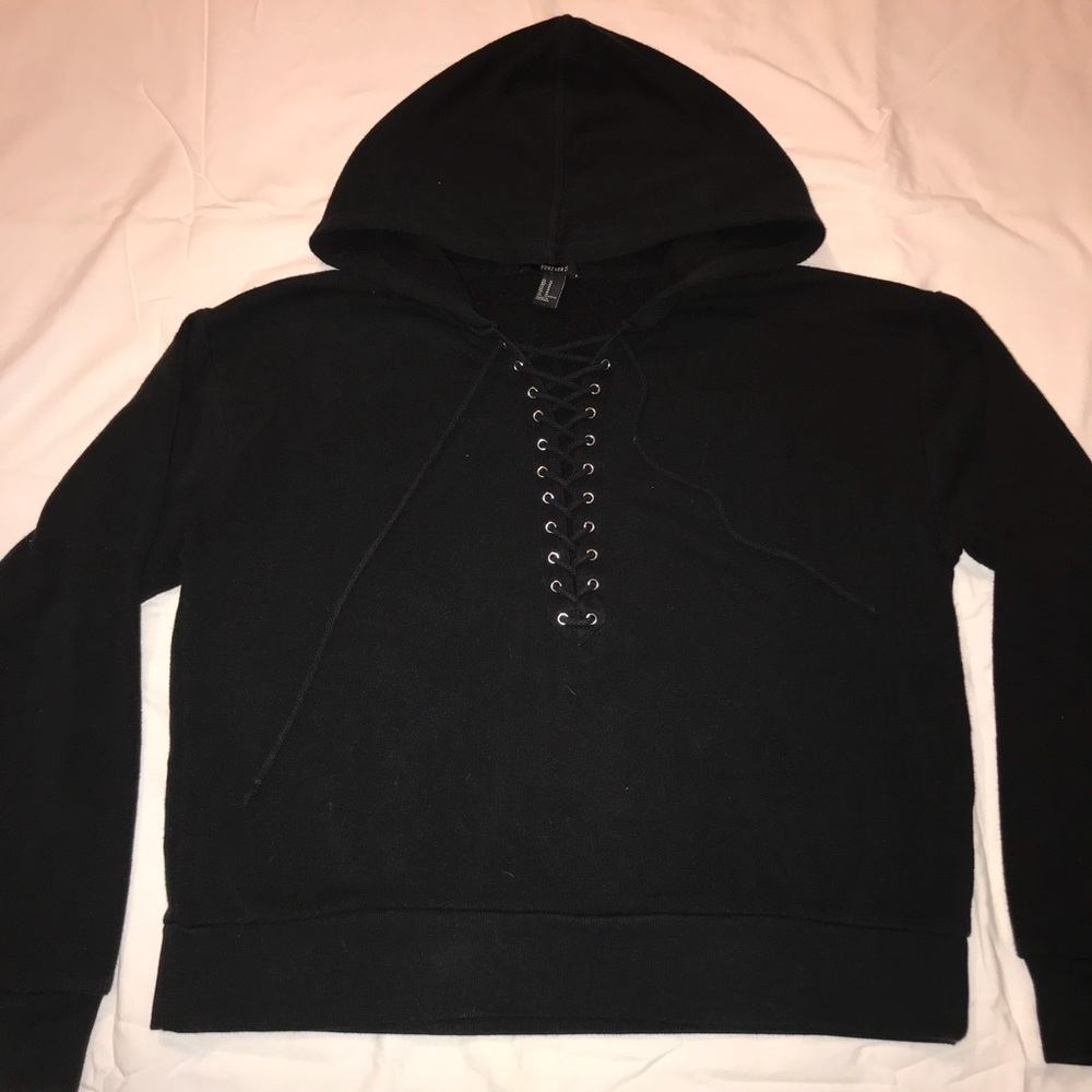 Black Lace Up Hoodie